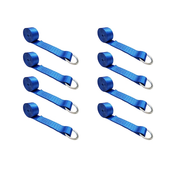 2" x 10' Lasso Strap w/ O Ring Auto Tie Down Wheel Lift Tow Truck Trailer Blue, 8PK